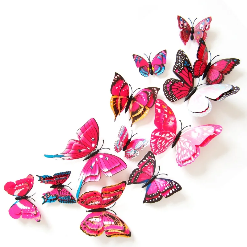 

3D PVC Fridge Magnet Wall Stickers Simulation Butterfly Double Butterfly Magnet Butterfly Bright Set 12 Pack