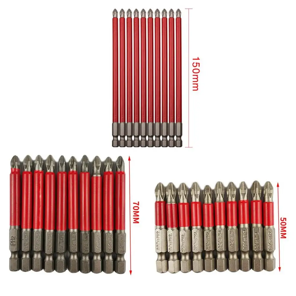 10 шт. Биты Phillips с шестигранным хвостовиком Нескользящие для отвертки магнитные