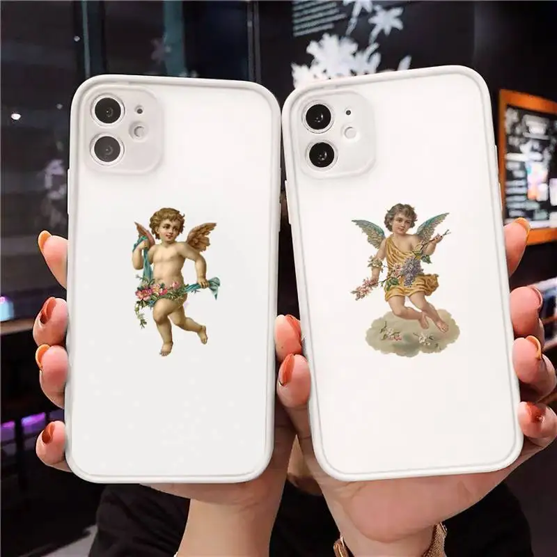 

angel Phone Case Clear matte transparent For white iPhone 7 8 x xs xr 11 12 pro plus max mini Funda