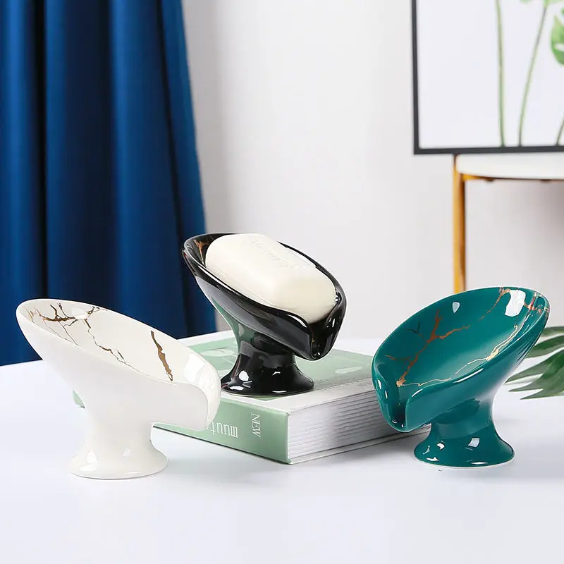 Caja de jab&oacute;n creativa de cer&aacute;mica ligera, soporte para jab&oacute;n de ba&ntilde;o, bandeja de placa de almacenamiento, suministros de ducha, estante de ba&ntilde;o-1