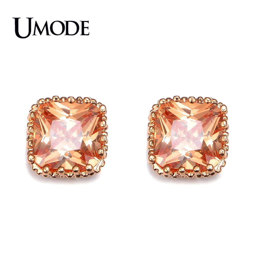 Женские серьги гвоздики с кристаллами UMODE сережки золотого цвета огранкой