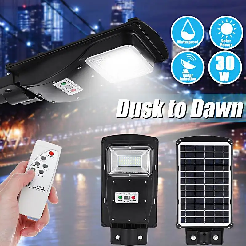 

30W LED Solar Lamp with Remote Control IP67 Street Light Super Bright Radar PIR Motion Sensor Security Lamp for Outdoor Garden