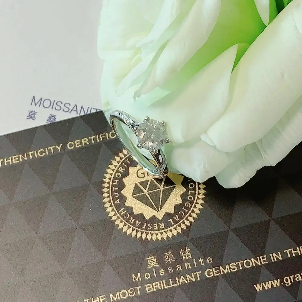 Белое Позолоченное серебряное кольцо 1ct круглое бриллиантовое Ювелирное кольцо Moissanite обручальное кольцо на головщину