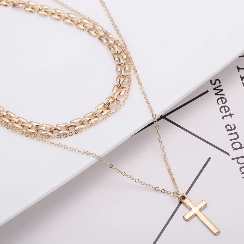 

AE-CANFLY Fashion Simple Multi-layer Cross Pendant Necklace Woman Sexy Lady Party Banquet Wedding Jewelry Gift 2020 New