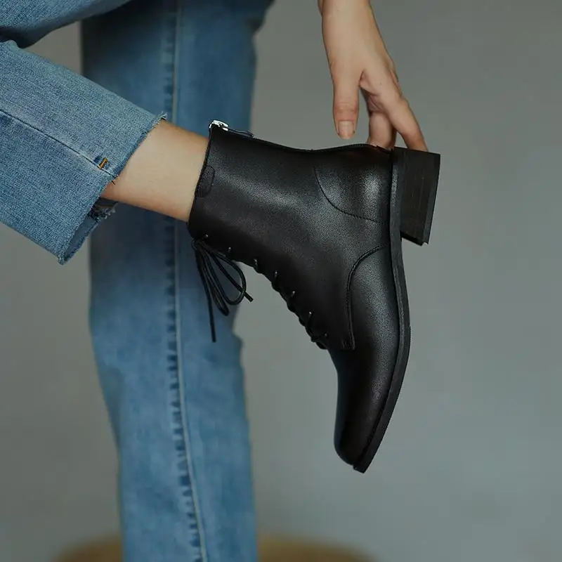 spesifikasi Krazing Pot Kulit Sapi Cross-Tied Terbatas Kustomisasi Med Heels Wanita Kecantikan Kantor Karir Lady Style Semata Kaki L10