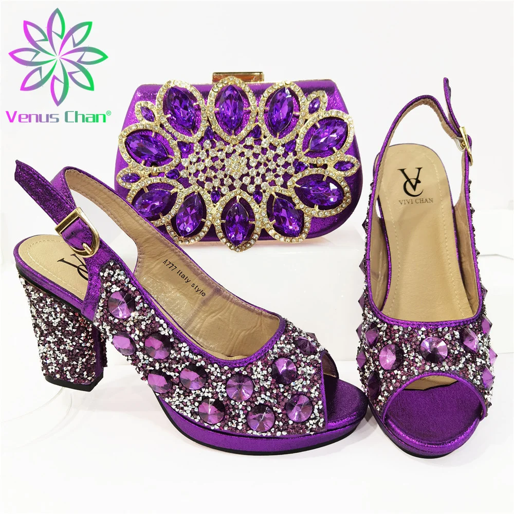 

Special Design African Women Working Shoeos Matching Bag Set in Perple Color New Comming OffIce Lady Shoes and Bags