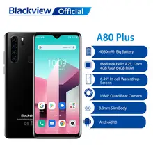 Blackview A80 Plus Smartphone Octa Core Phone 13MP Quad Camera 4GB RAM+64GB ROM 4680mAh Battery Android 10 NFC 4G Mobile Phone