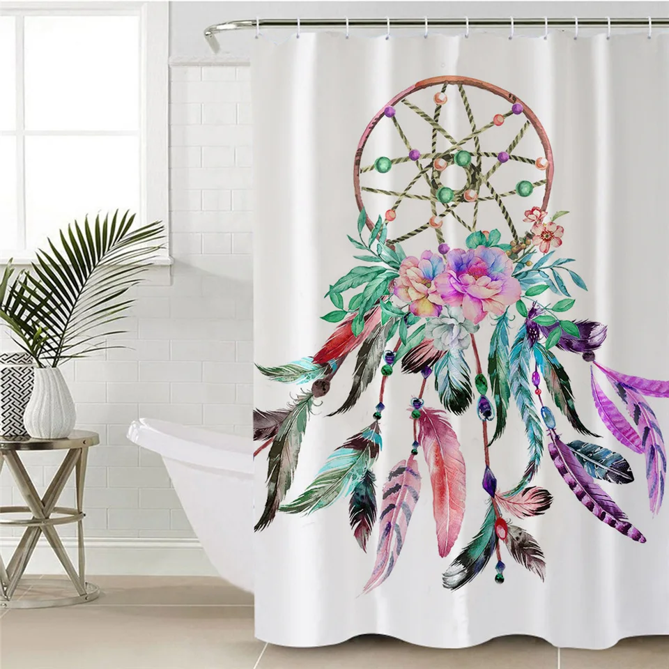 Постельные принадлежности Outlet Dreamcatcher декоративная занавеска для душа Водонепроницаемая Акварельная богемная занавеска для ванной с крюком для ванной комнаты 180x180