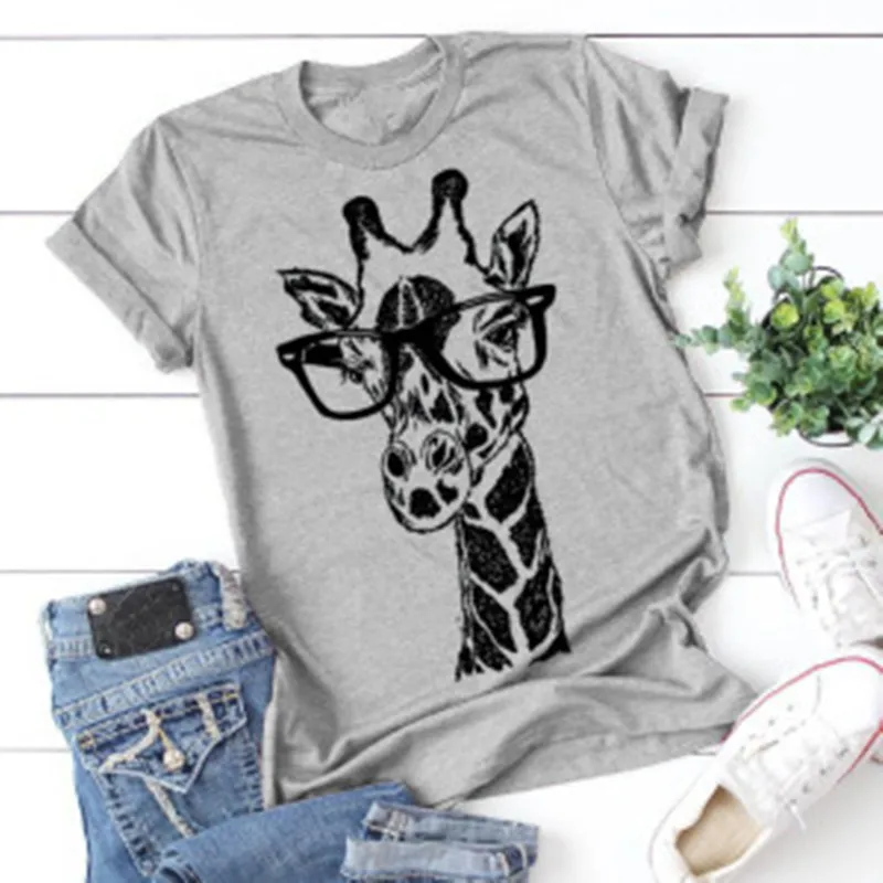 

Giraffe Print Pink Woman Tshirts Women's Summer Harajuku Fun Cute Animal Pattern T Shirt Women Tops Casual Short Sleeve T-shirt