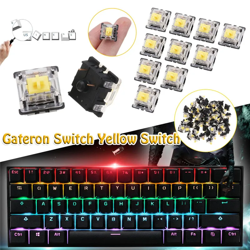 

70 шт., желтые переключатели Gateron, линейные переключатели, Клавиатура серии 3Pin KS-8 для механической игровой клавиатуры