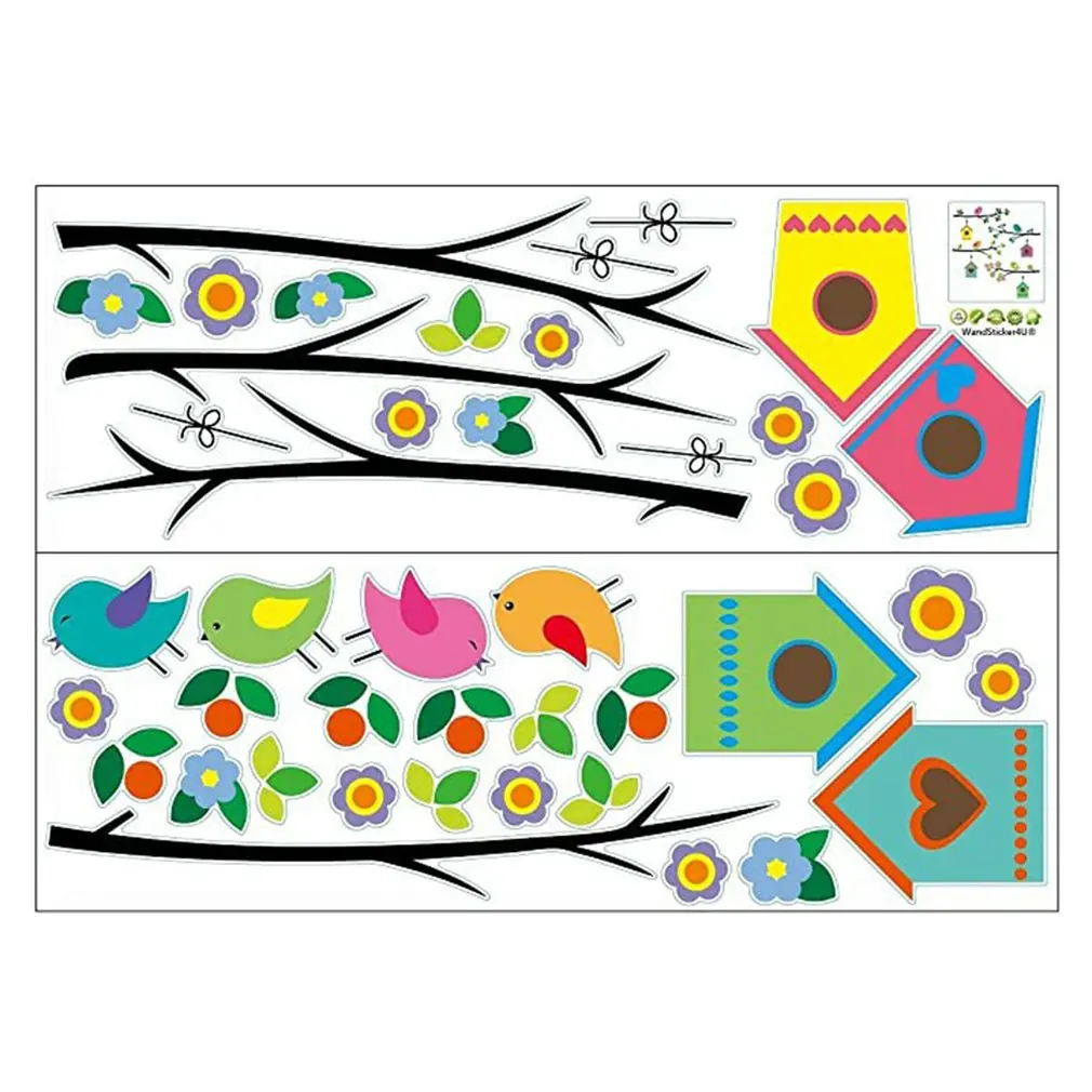 

Wall Decoration Flower Branch Birdhouse And Flower House Decorative Stickers For Living Room Children's Bedroom Sticker Toys