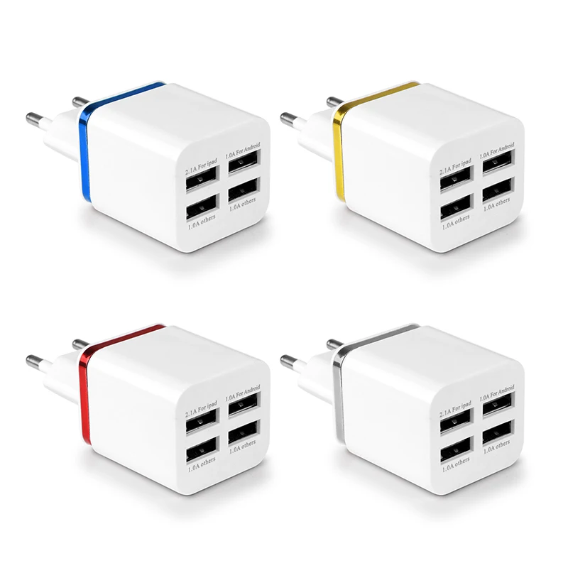 Цвет Phnom Penh 2.1A 4 портовый USB настенное Зарядное устройство смарт адаптер для