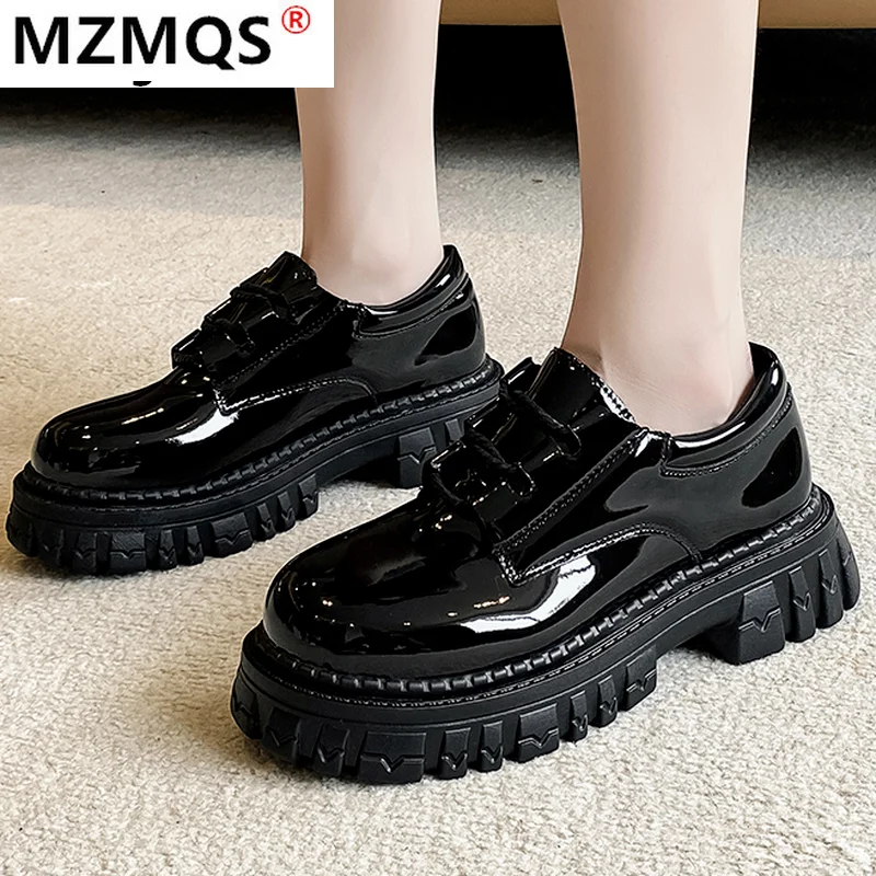 

Женские туфли на плоской подошве, повседневные ботильоны из искусственной кожи на платформе, на шнуровке, с круглым носком, на квадратном ка...