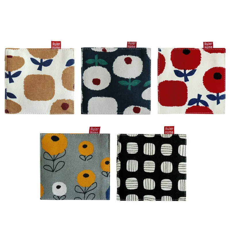 

Coaster Pad Placemat Cup Japan Style Tableware Printing Square Fabric Double-Layer Cotton Cloth Desktop Decoration Home Supply