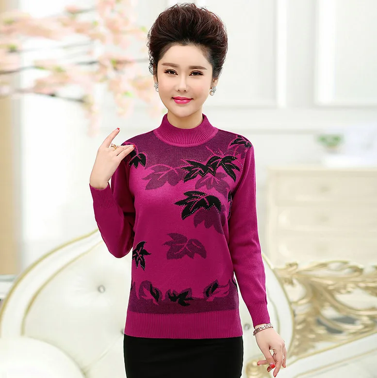 Пуловер вязаный среднего возраста мать осень зима нижний свитер женский