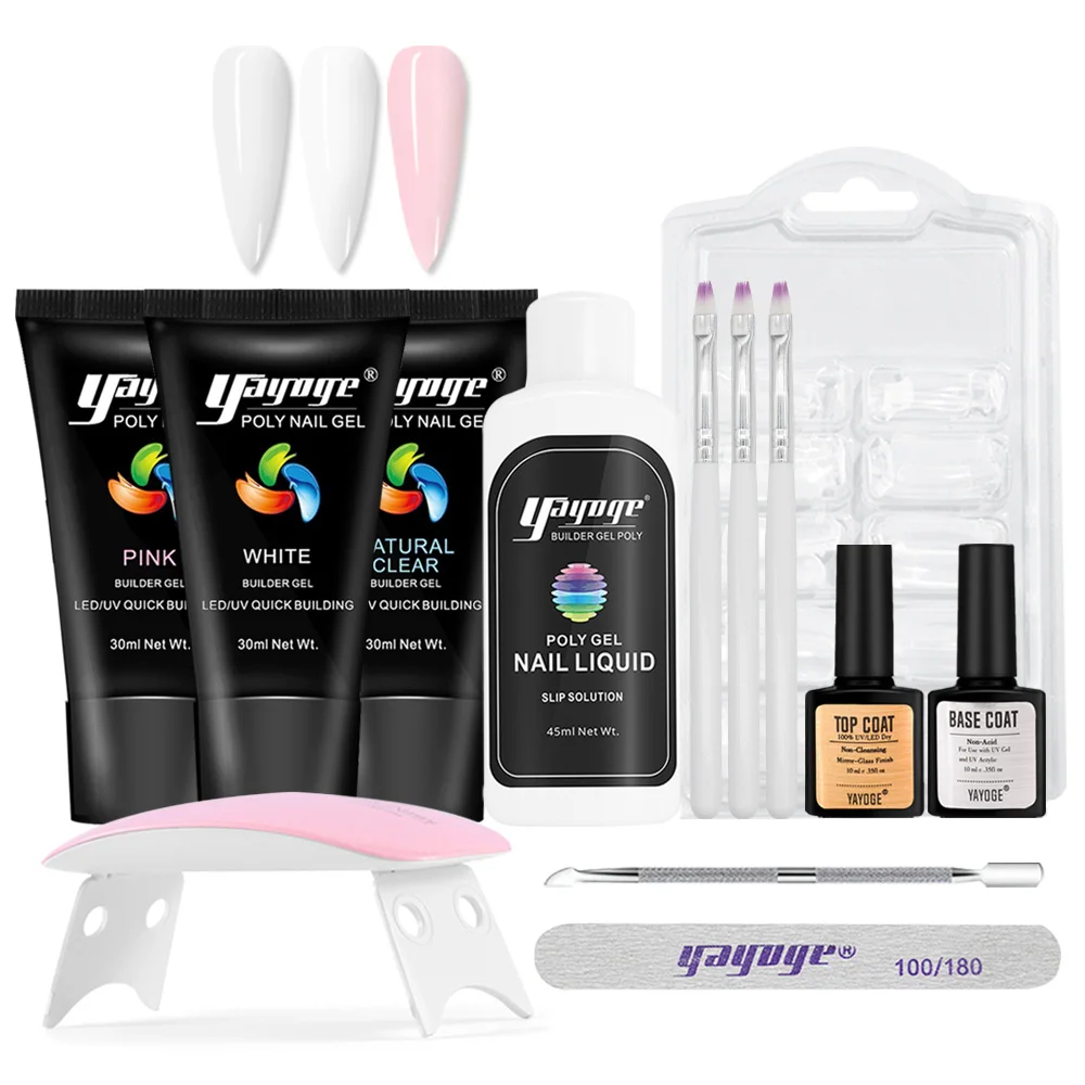

Yayoge UV Poly Nail Gel Set Nail Gel Kit 30ml Poly Nail Gel with UV/Led Lamp Building Clear Gel Nail Polish for Nail Extensions