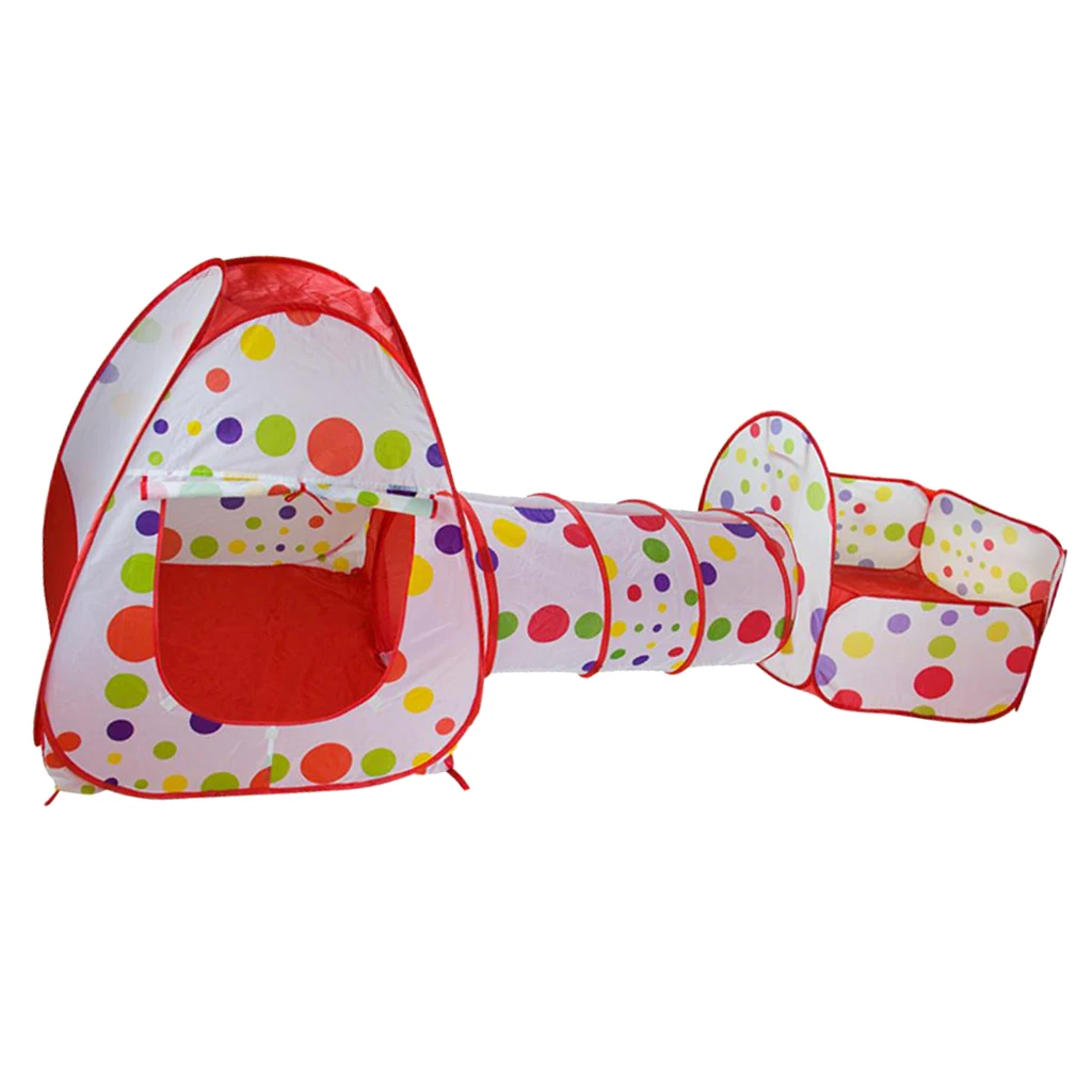 

Kids 3-in-1 Dotted Playhouse Tunnel Ball Pool Play Tent Indoor Outdoor Toy
