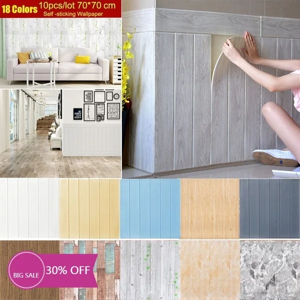 Самоклеящиеся 3D-обои 18 цветов наклейки на стену Имитация древесины мягкая