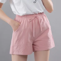 women shorts summer 2022 korean wide leg casual solid drawstring elastic waist shorts girls cotton womens mini biker shorts
