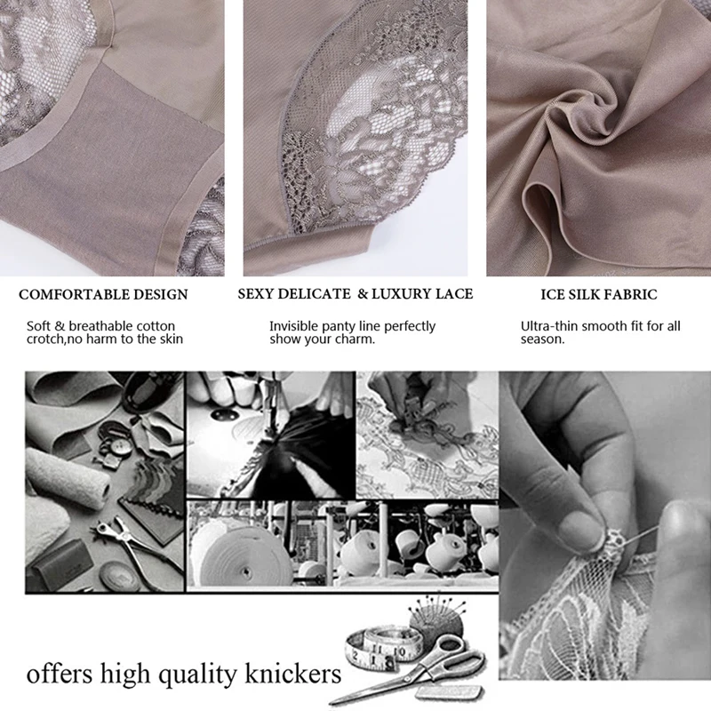 

Sexy Women Lace side Underwear Seamless Breathable Briefs Nylon for Girls Ladies Cotton Crotch Solid Color Lingerie