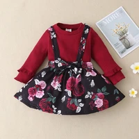 new toddler girl clothes girl clothing set solid ruffles sleeve topsflower print suspender skirt cute party princess dress 0 3y