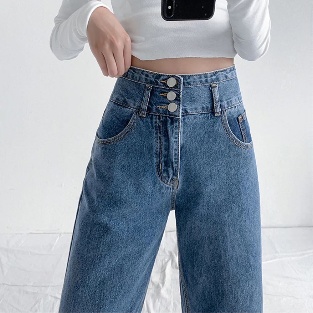 

Blue Vintage Women Jeans High Waist Straight Cotton Loose Wide Leg Denim Pants 90s Aesthetic Urban Fashion Baggy Streetwear