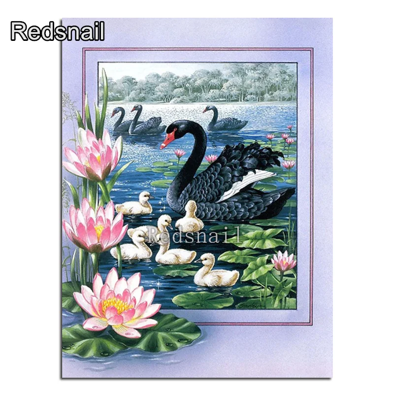 Квадратная круглая Алмазная картина Черный лебедь Лотос мозаика Пазлы Стразы