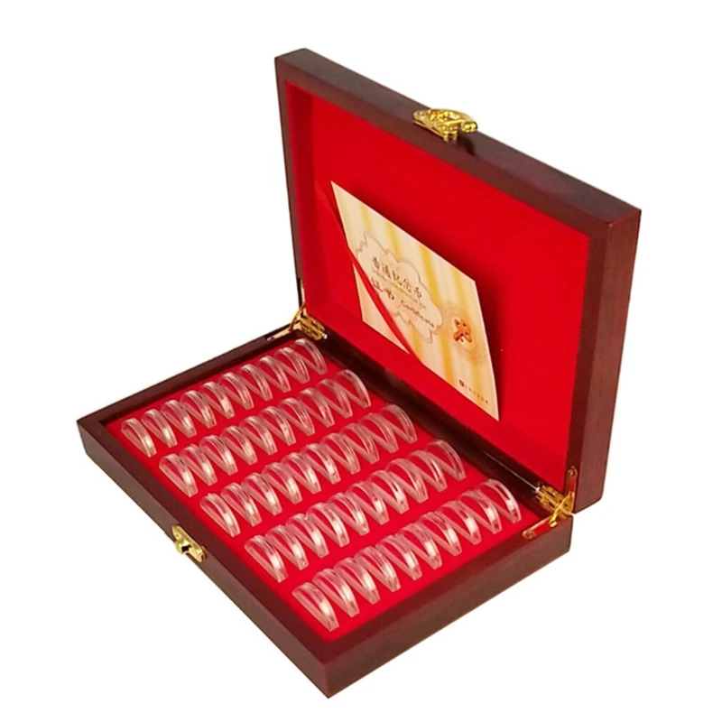 

50 Pcs Wood Coin Protection Display Box Storage Case Holder Round Box Commemorative Collection Box