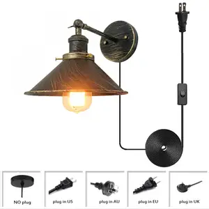 Plug In Wall Lamp, Antique Bronze Finish Arm Swing Wall Sconces, Industrial Wall Lights for Bedroom Bedside Reading Lamp