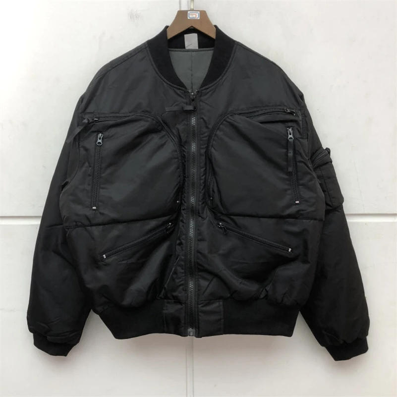 

Men's Multi Pocket Multi Zipper Baseball Jackets Thickened Pilot Jacket Coat Loose Cotton Coats