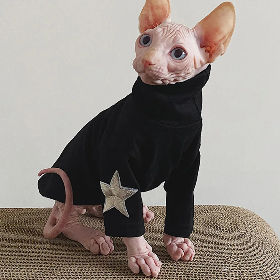 

Sphinx Cat Clothes Elastic Cotton Autumn Winter Clothes For Kitten Cats Sphynx Fashion Star Print T Shirt Sphinksu Clothing Coat