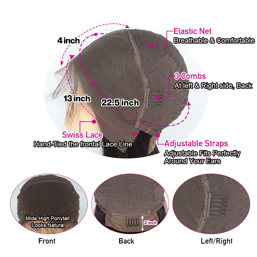 13X4 Малайзии кружева передние человеческие волосы парики предварительно