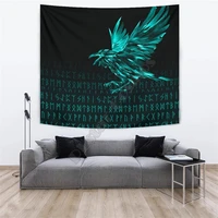viking style tapestry the raven of odin rune cyan 3d printed wall tapestry rectangular home decor wall hanging home decoration