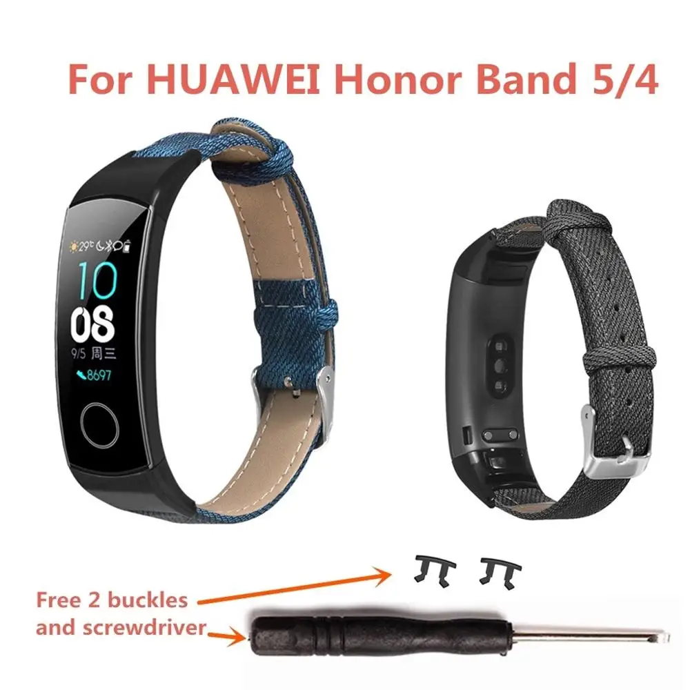 Джинсовый браслет с металлическим корпусом ремешок для часов Huawei Honor Band 5/4 умные