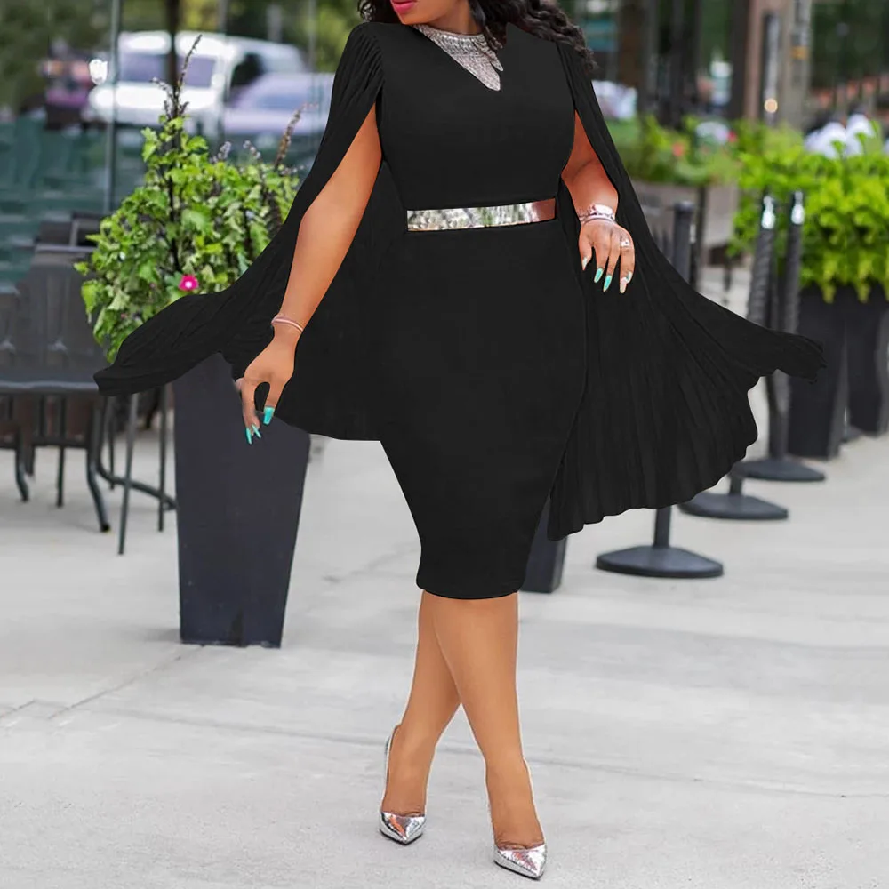 Элегантное Черное Плиссированное вечернее платье с длинным рукавом африканская