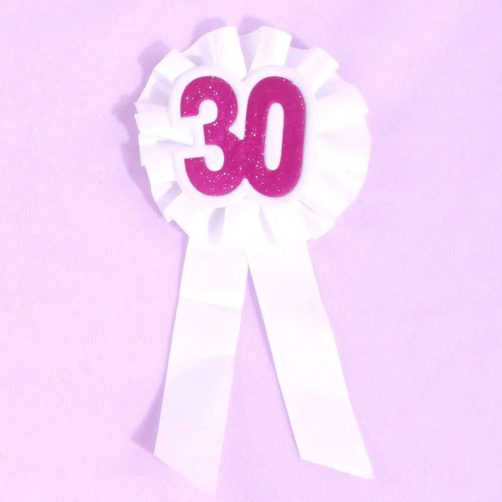 6pcs wholesale pink purple glitter happy birthday brooch white ribbon 21 30 40 50 souvenir event party favor | Дом и сад
