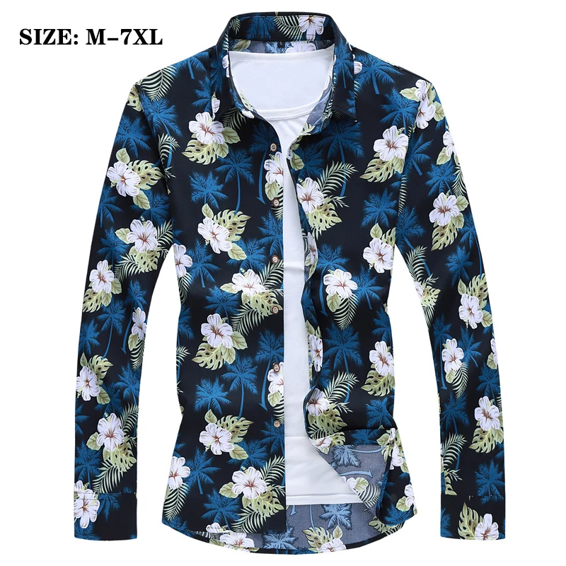 

Plus Size 5XL 6XL 7XL Men's Korean Shirts 2021 New Arrivals Men Dress Shirts Fashion Chinese Style Floral Long Sleeve Shirt