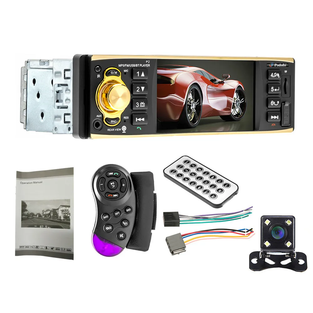 With 4Led camera XIAOMI 4019B Автомагнитола 1 Din аудио стерео USB AUX TF карта FM Bluetooth радио станция MP3 плеер+ камера заднего вида пульт дистанционного управления - Цвет: With 4Led camera