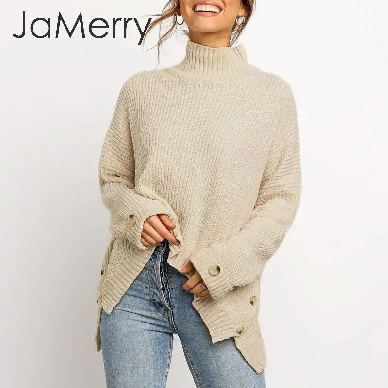 Женский свитер с высоким воротом JaMerry однотонный Свитер оверсайз длинным рукавом