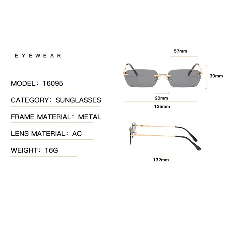 

HKNA Small Frame Rimless Sunglasses Women Square Sunglasses Women Vintage Rectangle Sun Glasses for Men Punk Gafas De Sol Mujer
