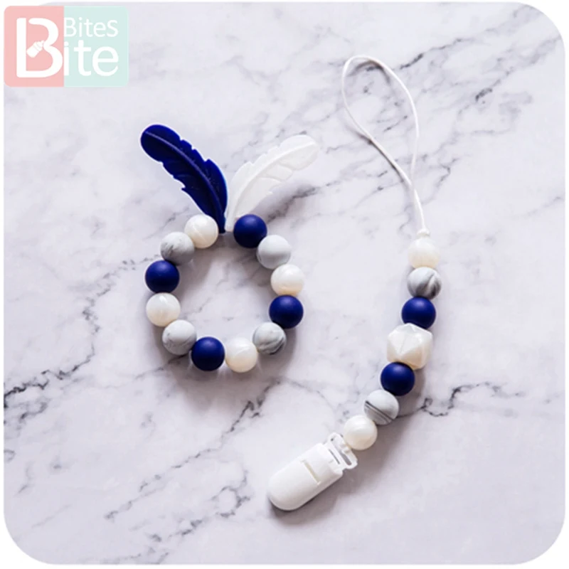 Blue 1 шт. силиконовые бусины Детские трофеи грызунов Силиконовый браслет с перьями Diy Изготовление кулона соска клип цепи для детские товары - Цвет: Blue
