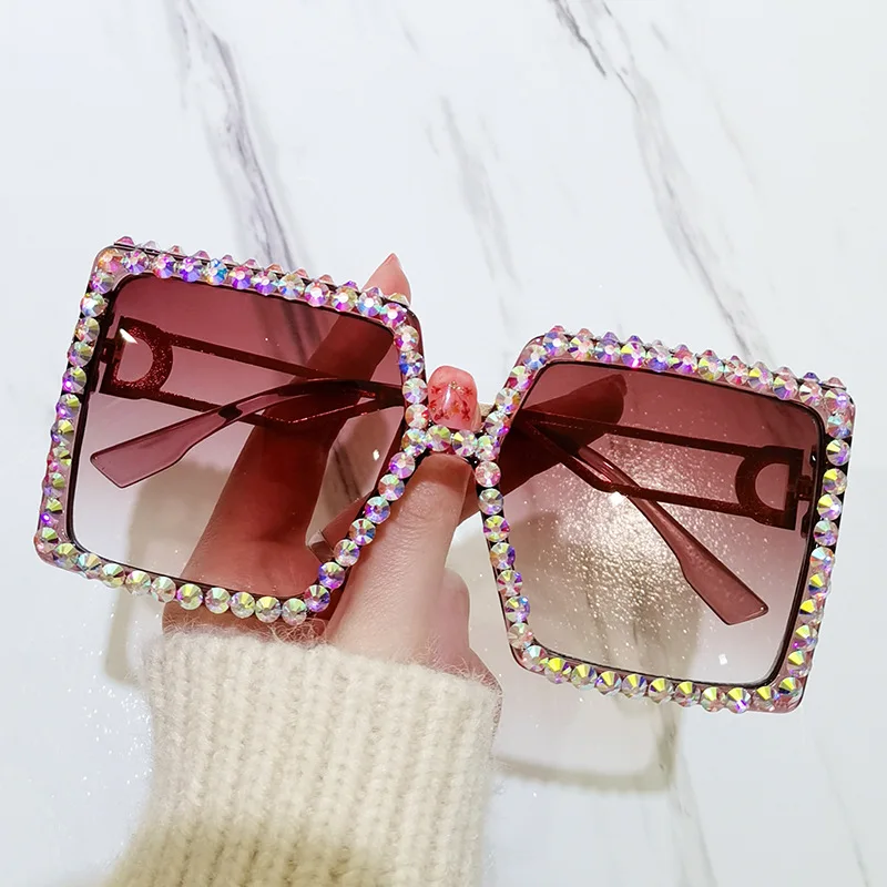 

Fashion Crystal Oversized Sunglasses Glasses Square Diamond Personality Big Square Glasses Trend Brand Sunglasses UV400