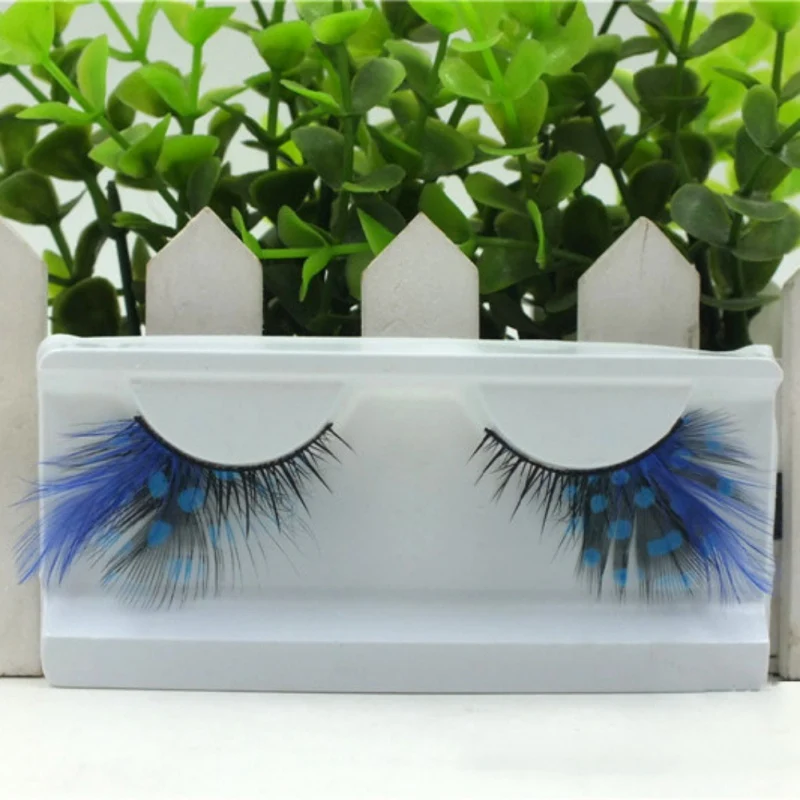 Sexy Blue Eye Lashes Dot Thick Feather Fake Eyelashes Peacock Prints Volume False Eyelash Stage Performance Cosplay Makeup | Красота и