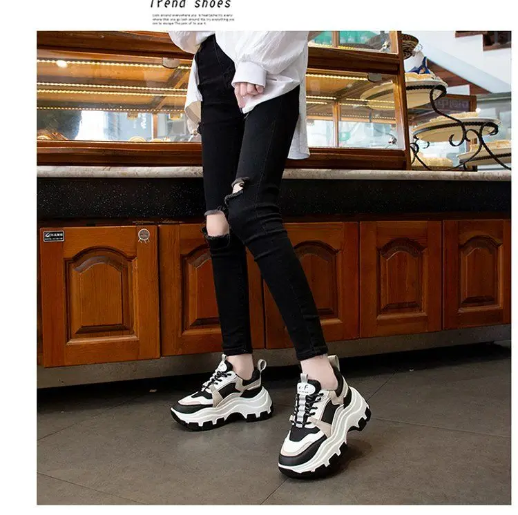

Women Chunky Sneakers Vulcanize Shoes Korean Fashion New Female Black White Platform Thick Sole Running Casual Shoe Woman