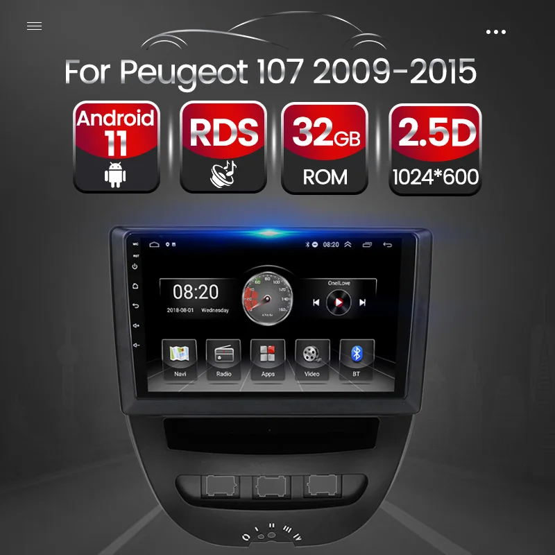 

Автомагнитола 2DIN на Android 11 для Peugeot 107 2009-2015 Toyota Aygo Citroen C1 2005-2013 SWC WIFI Carplay 2.5D экран