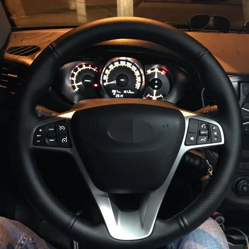DIY черный прошитый вручную чехол рулевого колеса автомобиля из искусственной
