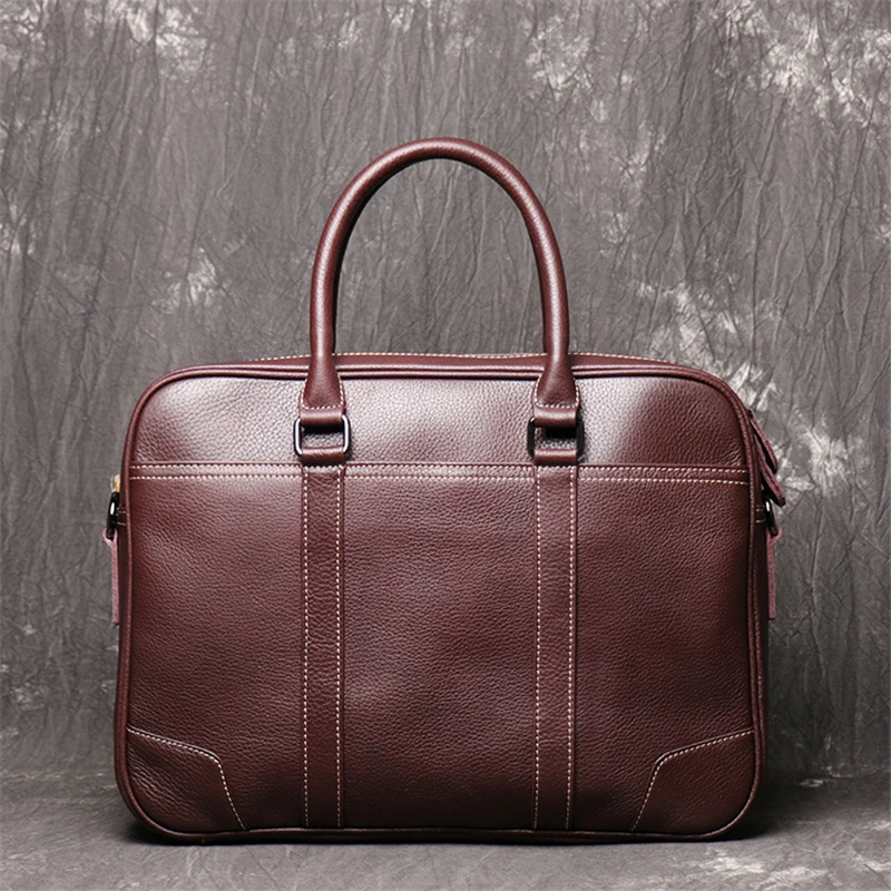 

High Quality Vintage Brown Coffee Black Genuine Leather A4 Office Women Men Briefcase 14'' Laptop Portfolio Messenger Bag M1060