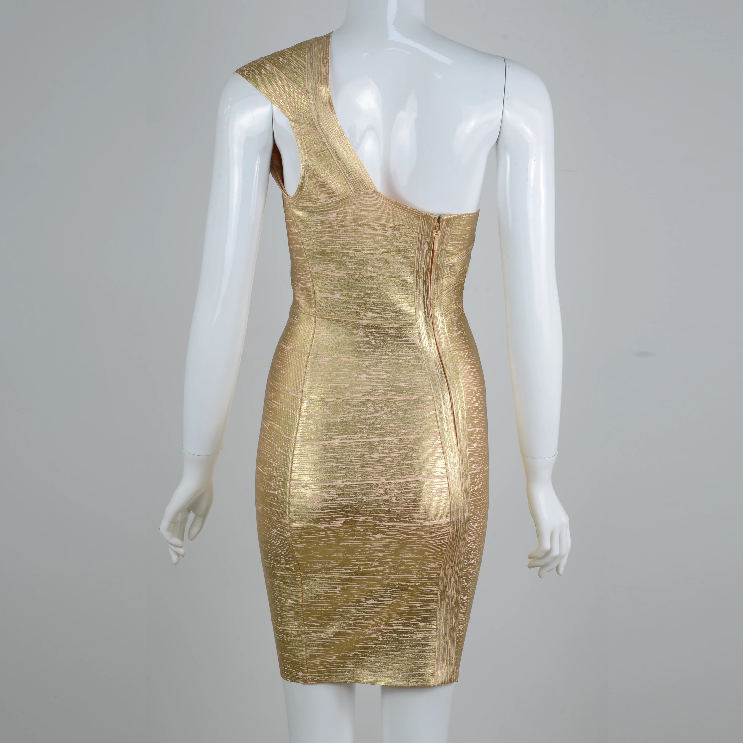 

Free Shipping Ladies Sexy One Shoulder Gold Bronzing Women Summer Bandage Dress 2020 Fashion Evening Party Dress Vestido