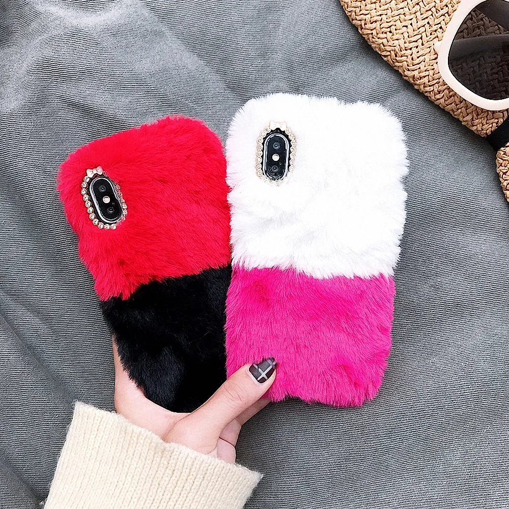 LAPOPNUT роскошный блестящий чехол для Iphone Xr Xs Max X 8 7 Plus 6 S милый двухцветный меховой
