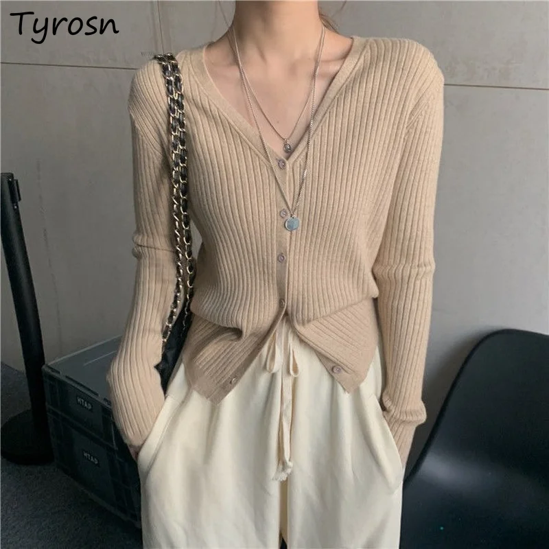 

Women S-3XL Cardigans Slim Sexy All-match V-neck Tender Femme Knitting Single Breasted Sweaters Retro Sweet Ulzzang Candy Colors
